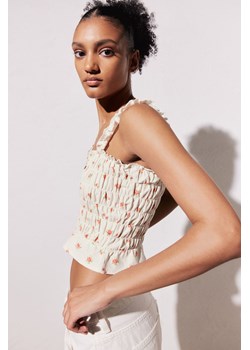 H & M - Krótki top z elastycznym marszczeniem - Biały ze sklepu H&M w kategorii Bluzki damskie - zdjęcie 172387009