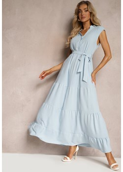 Jasnoniebieska Sukienka z Paskiem w Talii o Rozkloszowanym Fasonie bez Rękawów Ellasin ze sklepu Renee odzież w kategorii Sukienki - zdjęcie 172388127