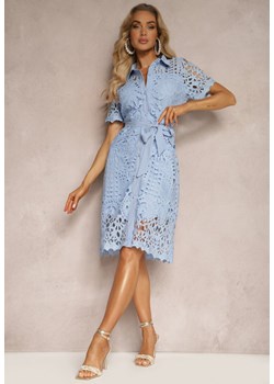 Jasnoniebieska Koszulowa Sukienka Midi z Ażurowym Zdobieniem Tatrasi ze sklepu Renee odzież w kategorii Sukienki - zdjęcie 172388187