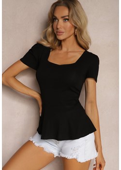 Czarny T-shirt Bluzka z Bawełny z Krótkim Rękawem i Marszczonymi Rękawami Dimitsa ze sklepu Renee odzież w kategorii Bluzki damskie - zdjęcie 172388197
