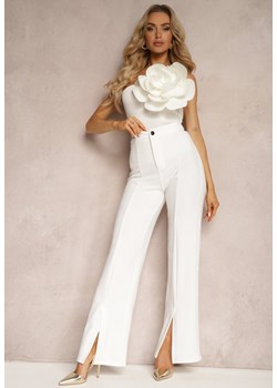 Białe Eleganckie Spodnie High Waist o Szerokim Kroju z Wiskozą i Rozcięciami Yurlea ze sklepu Renee odzież w kategorii Spodnie damskie - zdjęcie 172388207
