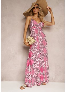 Różowa Boho Sukienka z Wiskozy z Gumką w Pasie i Trójkątnym Dekoltem Winsalia ze sklepu Renee odzież w kategorii Sukienki - zdjęcie 172388257