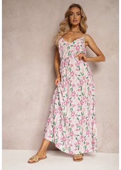 Różowa Wiskozowa Sukienka ze Ściągaczem na Regulowanych Ramiączkach w Kwiaty Abcolia ze sklepu Renee odzież w kategorii Sukienki - zdjęcie 172388277