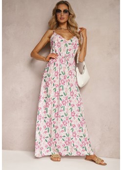 Różowa Wiskozowa Sukienka ze Ściągaczem na Regulowanych Ramiączkach w Kwiaty Abcolia ze sklepu Renee odzież w kategorii Sukienki - zdjęcie 172388278