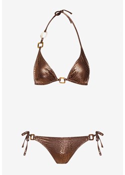 Brązowe Bikini Biustonosz z Wiązaniami i Ozdobnymi Aplikacjami Majtki Wiązane po Bokach Tiamatiea ze sklepu Renee odzież w kategorii Stroje kąpielowe - zdjęcie 172388308