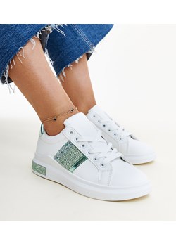 Biało-zielone sneakersy z cyrkoniami Giulia ze sklepu gemre w kategorii Trampki damskie - zdjęcie 172388327