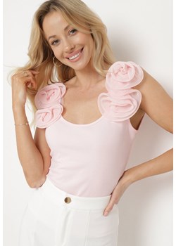 Różowy Bawełniany Top Koszulka bez Rękawów z Ozdobną Aplikacją Tannestia ze sklepu Born2be Odzież w kategorii Bluzki damskie - zdjęcie 172388657