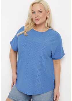 Granatowy T-shirt Koszulka z Krótkim Rękawem o Ażurowym Wykończeniu Meaara ze sklepu Born2be Odzież w kategorii Bluzki damskie - zdjęcie 172388678