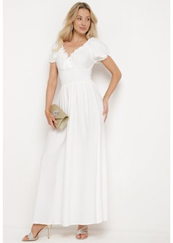Biała Wiskozowa Sukienka z Gumką w Pasie i Trójkątnym Dekoltem Quneri ze sklepu Born2be Odzież w kategorii Sukienki - zdjęcie 172388727