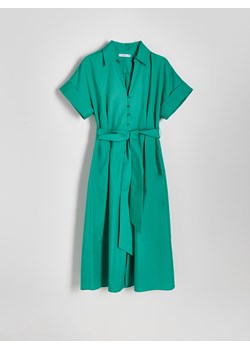 Reserved - Koszulowa sukienka midi - zielony ze sklepu Reserved w kategorii Sukienki - zdjęcie 172390505