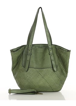 Shopperka torebka skórzana pleciona dwustronna - MARCO MAZZINI zielony ze sklepu Verostilo w kategorii Torby Shopper bag - zdjęcie 172391406