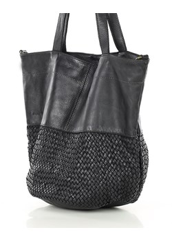 Torba pleciona shopper ze skóry & hobo leather bag - MARCO MAZZINI czarna ze sklepu Verostilo w kategorii Torby Shopper bag - zdjęcie 172391426