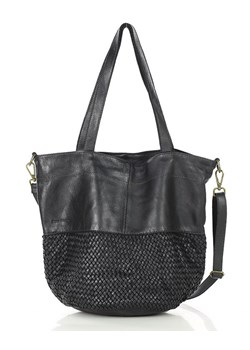 Torba pleciona shopper ze skóry & hobo leather bag - MARCO MAZZINI czarna ze sklepu Verostilo w kategorii Torby Shopper bag - zdjęcie 172391429