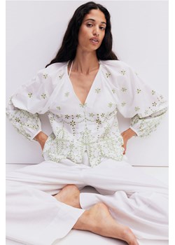 H & M - Bawełniana bluzka z haftem - Biały ze sklepu H&M w kategorii Bluzki damskie - zdjęcie 172393487