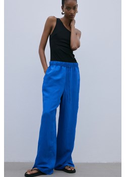 H & M - Spodnie bez zapięcia z domieszką lnu - Niebieski ze sklepu H&M w kategorii Spodnie damskie - zdjęcie 172393506