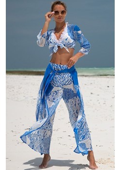 Komplet plażowy z szerokimi spodniami i wiązanym topem 287/02, Kolor niebieski-wzór, Rozmiar XL/2XL, Primo ze sklepu Intymna w kategorii Komplety i garnitury damskie - zdjęcie 172398917