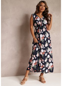 Czarna Sukienka Maxi w Kwiaty z Gumką w Talii Kaleita ze sklepu Renee odzież w kategorii Sukienki - zdjęcie 172403098