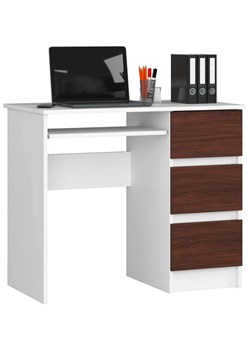 Minimalistyczne biurko z półką białe + wenge - Miren 4X ze sklepu Edinos.pl w kategorii Biurka i sekretarzyki - zdjęcie 172404017