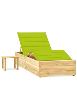 Leżak z poduszką i stolikiem jasnozielony - Mitros ze sklepu Edinos.pl w kategorii Leżaki ogrodowe - zdjęcie 172404455