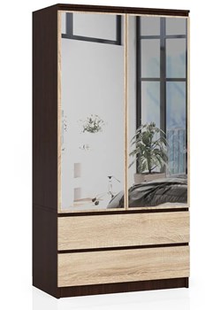Szafa z lustrem w stylu klasycznym wenge + dąb sonoma - Scando ze sklepu Edinos.pl w kategorii Szafy - zdjęcie 172404676