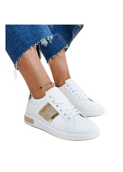 Biało-złote sneakersy z cyrkoniami Giulia białe ze sklepu ButyModne.pl w kategorii Trampki damskie - zdjęcie 172407905