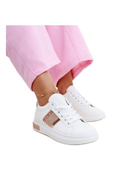 Biało-różowe sneakersy z cyrkoniami Giulia białe ze sklepu ButyModne.pl w kategorii Trampki damskie - zdjęcie 172407907