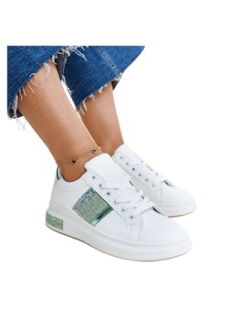 Biało-zielone sneakersy z cyrkoniami Giulia białe ze sklepu ButyModne.pl w kategorii Trampki damskie - zdjęcie 172407908
