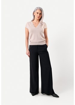 Czarne szerokie spodnie z lnem ze sklepu Molton w kategorii Spodnie damskie - zdjęcie 172409409