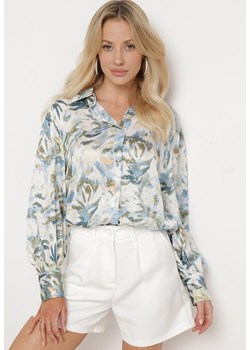Niebiesko-Beżowa Koszula z Metalicznym Nadrukiem Yalalia ze sklepu Born2be Odzież w kategorii Koszule damskie - zdjęcie 172410439