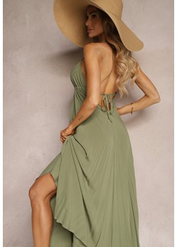 Zielona Rozkloszowana Sukienka Bawełniana z Wiązaniem na Szyi Panethea ze sklepu Renee odzież w kategorii Sukienki - zdjęcie 172410709