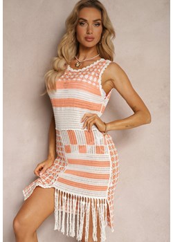 Beżowo-Pomarańczowa Ażurowa Sukienka z Bawełny bez Rękawów Cophalia ze sklepu Renee odzież w kategorii Sukienki - zdjęcie 172410769