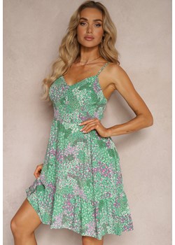 Zielona Wiskozowa Sukienka z Gumką w Talii na Ramiączkach Zdobiona Guzikami Dimiza ze sklepu Renee odzież w kategorii Sukienki - zdjęcie 172410839