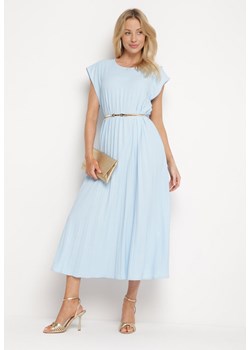 Niebieska Plisowana Sukienka z Krótkim Rękawem Nlea ze sklepu Born2be Odzież w kategorii Sukienki - zdjęcie 172414346
