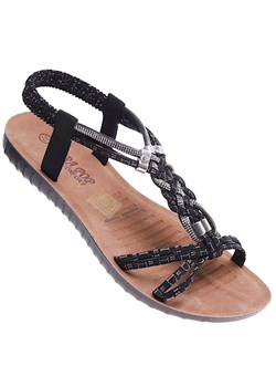 Czarne damskie sandały na płaskim obcasie /F4-2 16256 T246/ ze sklepu Pantofelek24.pl w kategorii Sandały damskie - zdjęcie 172415836