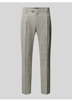 Spodnie o kroju slim fit z zakładkami w pasie i wzorem w kratę glencheck model ‘SAND’ ze sklepu Peek&Cloppenburg  w kategorii Spodnie męskie - zdjęcie 172417225