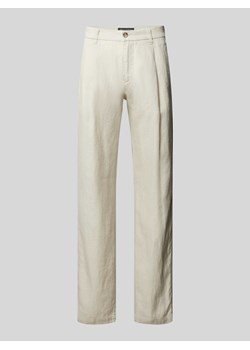 Spodnie lniane o kroju tapered fit z zakładkami w pasie model ‘Osby’ ze sklepu Peek&Cloppenburg  w kategorii Spodnie męskie - zdjęcie 172417836