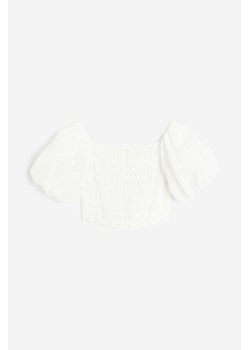H & M - Marszczony top z odkrytymi ramionami - Biały ze sklepu H&M w kategorii Bluzki damskie - zdjęcie 172418796