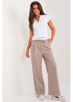 Eleganckie spodnie z podwójną talią ciemno beżowe ze sklepu 5.10.15 w kategorii Spodnie damskie - zdjęcie 172420175