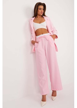 Eleganckie spodnie z podwójną talią jasno różowe ze sklepu 5.10.15 w kategorii Spodnie damskie - zdjęcie 172420185