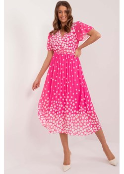 Wzorzysta sukienka z paskiem ciemno różowa ze sklepu 5.10.15 w kategorii Sukienki - zdjęcie 172420229