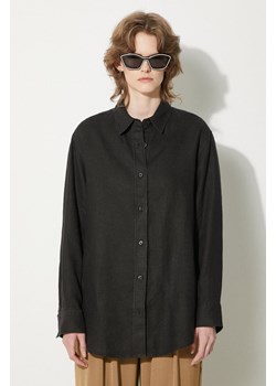 Samsoe Samsoe koszula lniana SALOVA kolor czarny relaxed z kołnierzykiem klasycznym F24100188 ze sklepu PRM w kategorii Koszule damskie - zdjęcie 172422996