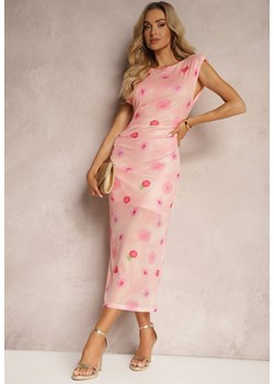 Różowa Sukienka w Kwiatowy Print z Siateczki o Dopasowanym Fasonie Woneria ze sklepu Renee odzież w kategorii Sukienki - zdjęcie 172424426