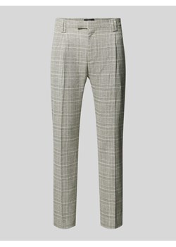 Spodnie o kroju slim fit z zakładkami w pasie i wzorem w kratę glencheck model ‘SAND’ ze sklepu Peek&Cloppenburg  w kategorii Spodnie męskie - zdjęcie 172425319