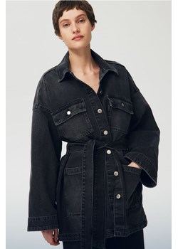 H & M - Kurtka dżinsowa z wiązanym paskiem - Czarny ze sklepu H&M w kategorii Kurtki damskie - zdjęcie 172425906
