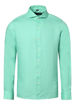 Nils Sundström Męska koszula lniana Mężczyźni Slim Fit len zielony jednolity ze sklepu vangraaf w kategorii Koszule męskie - zdjęcie 172426325