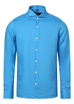 Nils Sundström Męska koszula lniana Mężczyźni Slim Fit len niebieski jednolity ze sklepu vangraaf w kategorii Koszule męskie - zdjęcie 172426327