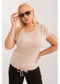 Damski T-Shirt plus size z nadrukiem beżowy ze sklepu 5.10.15 w kategorii Bluzki damskie - zdjęcie 172426529