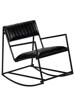 Czarny fotel bujany ze skóry naturalnej i stali - Tono ze sklepu Edinos.pl w kategorii Fotele - zdjęcie 172427498