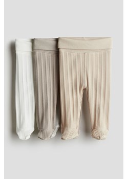 H & M - Bawełniane legginsy w prążki 3-pak - Brązowy ze sklepu H&M w kategorii Legginsy niemowlęce - zdjęcie 172428705