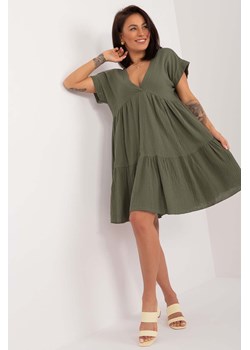 Luźna bawełniana sukienka damska - khaki ze sklepu 5.10.15 w kategorii Sukienki - zdjęcie 172428868